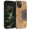 Kwmobile Hülle Kompatibel Mit Apple IPhone 13 Mini - Handyhülle Holz TPU Cover - Wood Sunflower Gelb Dunkelbraun Hellbraun