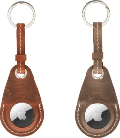 2 Stück Apple Airtag Leder Schutzhülle Echtleder Case Schlüssel Anhänger Case Braun + Hellbraun