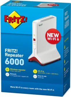 FRITZ!Repeater 6000, 6000 Mbit/s, 1200 Mbit/s, 4800 Mbit/s, 10,100,1000,2500 Mbit/s, IEEE 802.11a, IEEE 802.11ac, IEEE 802.11ax, IEEE 802.11g, IEEE 802.11n, 10/100/1000Base-T(X) -Elektronikpunkt db0b2e62a41678ad3d4071b8bca5cb77