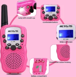 Retevis RT388 Walkie Talkie Kinder,8 Kanäle Funkgerät Größere Reichweite Mit Taschenlampe VOX,Geschenke Spielzeug Ab 3-12 Jahre Für Reise,im Freien (1 Paar,Rosa) -Elektronikpunkt df06a57acf18ed0c6de2176bcece0c42