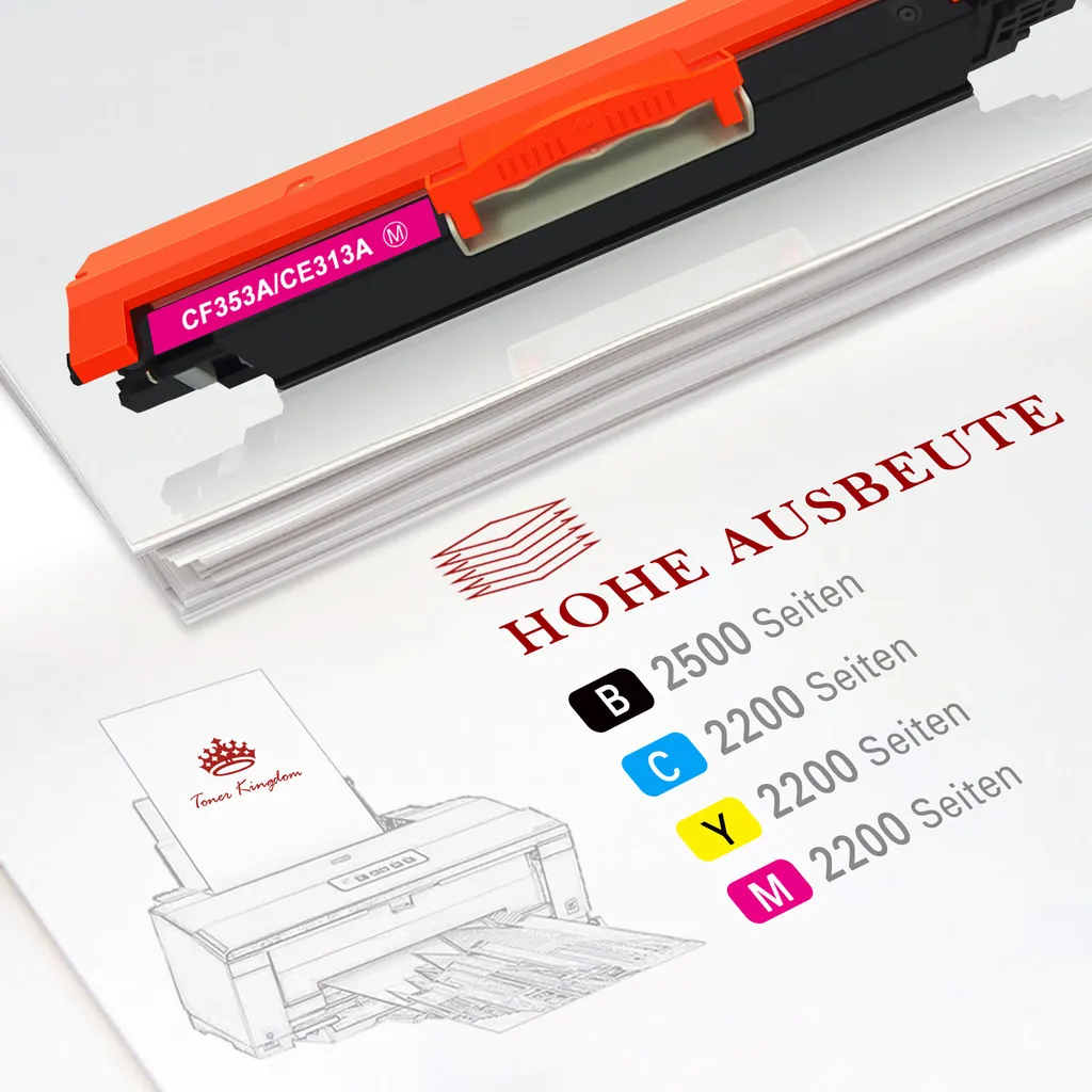 Toner Kingdom 4 Pack HP126A Kompatibler Tonerkartuschen Ersatz Für HP 126A (CF341A) 130A (CE310A) CF350A Für HP Laserjet Pro CP1025 CP1025nw MFP M175a 175nw M176n M177fw HP TopShot Laserjet Pro M275 MFP 5 Toner Kingdom 4 Pack HP126A Kompatibler Tonerkartuschen Ersatz Für HP 126A (CF341A) 130A (CE310A) CF350A Für HP Laserjet Pro CP1025 CP1025nw MFP M175a 175nw M176n M177fw HP TopShot Laserjet Pro M275 MFP – Bild 3