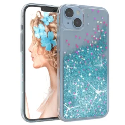 EAZY CASE Hülle Kompatibel Mit Apple IPhone 14 Plus Schutzhülle Mit Flüssig-Glitzer, Handyhülle, TPU / Silikon, Transparent / Durchsichtig, Blau