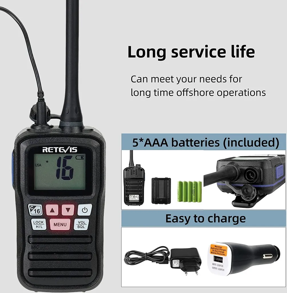 Retevis RM01 Marine Walkie Talkie, IP67 Wasserdichtes Handfunkgerät, Vibration, Schwebend 88 Kanäle Handfunkgerät Zum KajakfahrenAngeln Bootfahren (Schwarz, 1 Stück) 4 Retevis RM01 Marine Walkie Talkie, IP67 Wasserdichtes Handfunkgerät, Vibration, Schwebend 88 Kanäle Handfunkgerät Zum KajakfahrenAngeln Bootfahren (Schwarz, 1 Stück) – Bild 2