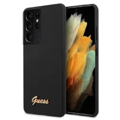Guess Silikon Script Samsung Galaxy S21 Ultra G998B Schwarz Silicon Case Cover Schutzhülle Etui