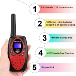 Retevis RT628 Walkie Talkie,Walkie Talkie Kinder Spielzeug Aufladbar Mit Lithium Ion Und USB Ladekabel,Funkgerät Kinder Für Camping Geburtstagsgeschenk (1 Paar,Rot) -Elektronikpunkt e744c5e4574870c6205ed54a6f6614de