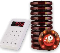 Retekess TD158 Pager System Mini Kundenrufsystem Touch Screen Ladeanzeige 10 Pagers Klassisch 998 Kanale 15H 200M Entfernung Für Restaurant Bar Krankenhaus Tierklinik（ohne Digitalröhre）