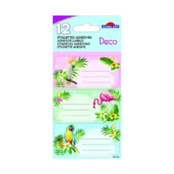 12 Etichette Per La Scuola - Rettangolo - Tropicale - Glitterate