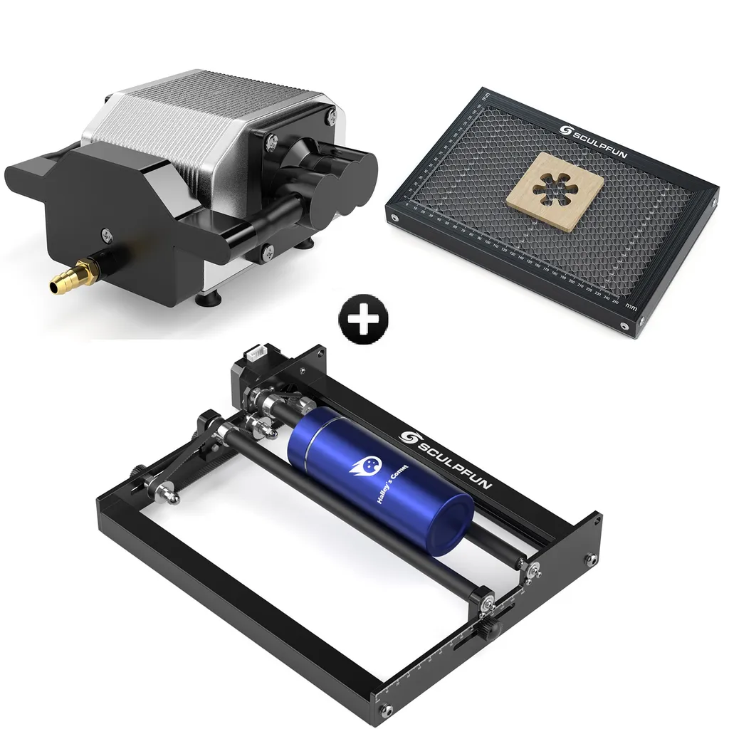 SCULPFUN Air Assist System+SCUL PFUN Walze Roller Set+Wabenarbeitstisch Stahlplatte 300x200mm SCULP FUN 3 SCULPFUN Air Assist System+SCUL PFUN Walze Roller Set+Wabenarbeitstisch Stahlplatte 300x200mm SCULP FUN