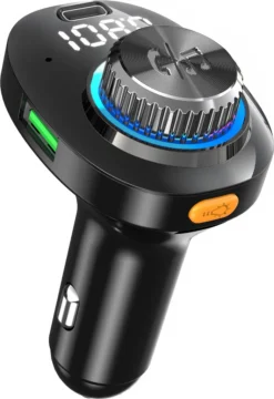Bluetooth FM Transmitter Für Auto Mit Freisprecheinrichtung Und Navigation, Kabellos FM Bluetooth Adapter Auto Mit Bunte LED-Leuchte (7 Farbe), Kfz-Radio FM Transmitter Unterstützt TF-Karte USB-Drive Musiksteuerung, USB-A USB-C Dual USB-Ladegerät Mit PD 22.5W Schnellladung Für Smartgeräte, Handy Freisprechanlagen, GPS-Geräte