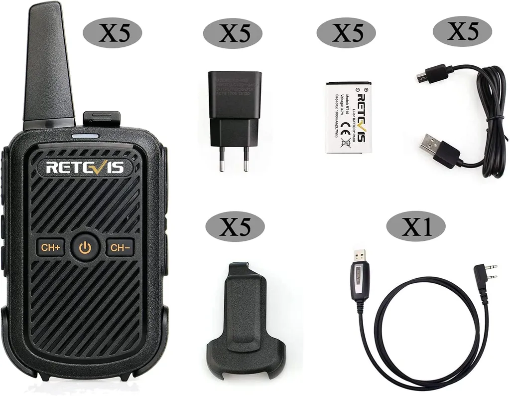 Retevis RT15 Walkie Talkie Mini, 16 CH 50 CTCSS / 208DCS, VOX, Scan, Wiederaufladbare Funkgerät, USB-Ladekabel Und Adapter, Tragbares Funkgeräte Set Für Schule Unternehmen (Schwarz, 5 Stück) 9 Retevis RT15 Walkie Talkie Mini, 16 CH 50 CTCSS / 208DCS, VOX, Scan, Wiederaufladbare Funkgerät, USB-Ladekabel Und Adapter, Tragbares Funkgeräte Set Für Schule Unternehmen (Schwarz, 5 Stück) – Bild 7
